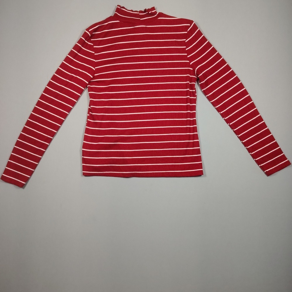 Maurices Top Womens Medium Red Striped Mock Neck Ribbed‎ Knit Polyester Spandex